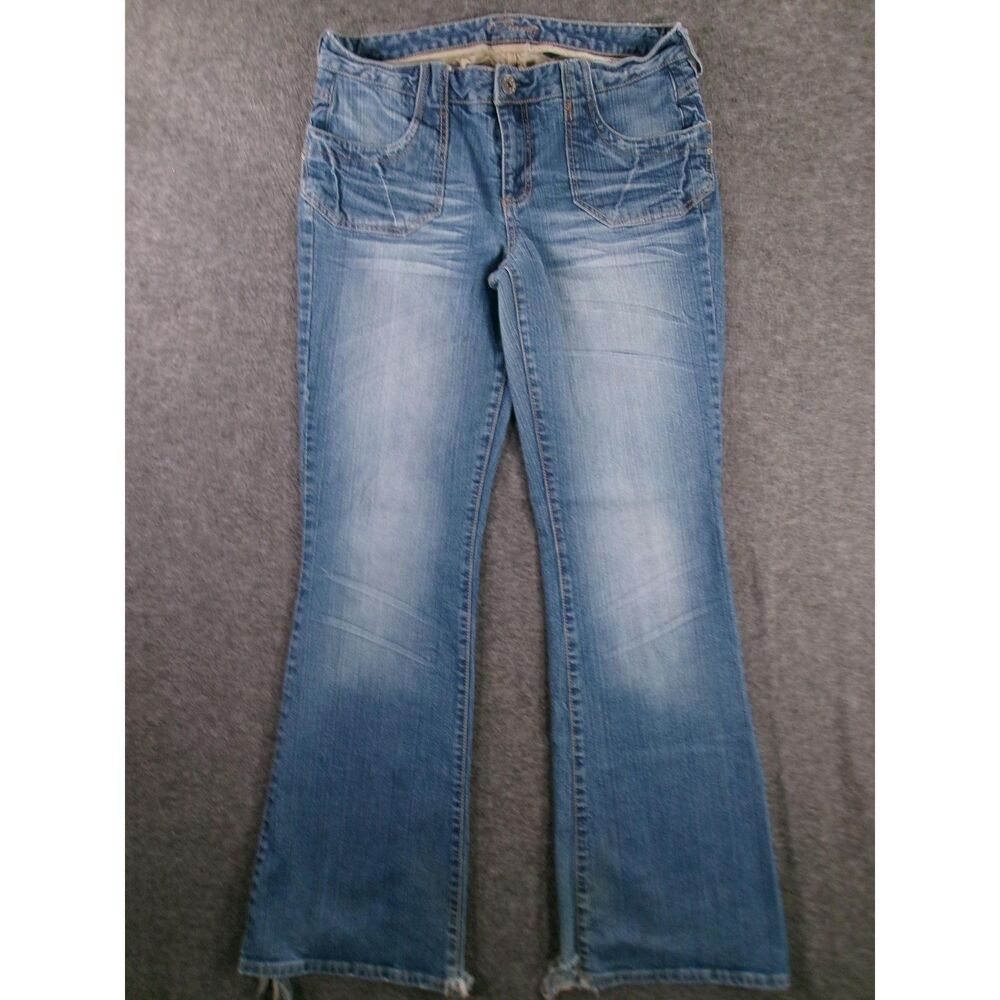 Piama Jeans Women 11 Blue Regular Fit Mid Rise Bootcut Medium Wash Frayed Hem
